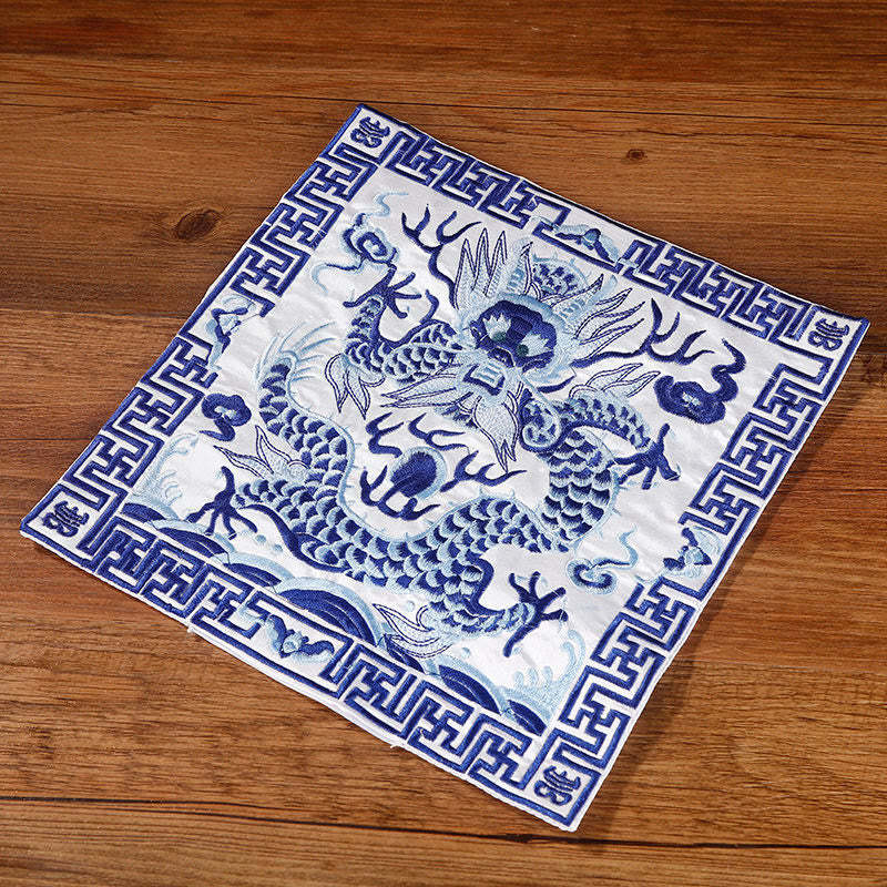 Crane Phoenix Dragon Kirin Embroidered Cup Mat Pad Tea Cup Coaster Square Kung Fu Tea Mat