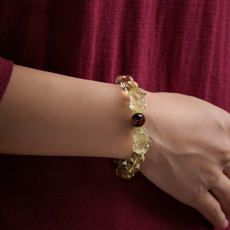 Natural Citrine Double PiXiu Tiger Eye Prosperity Protection Bracelet