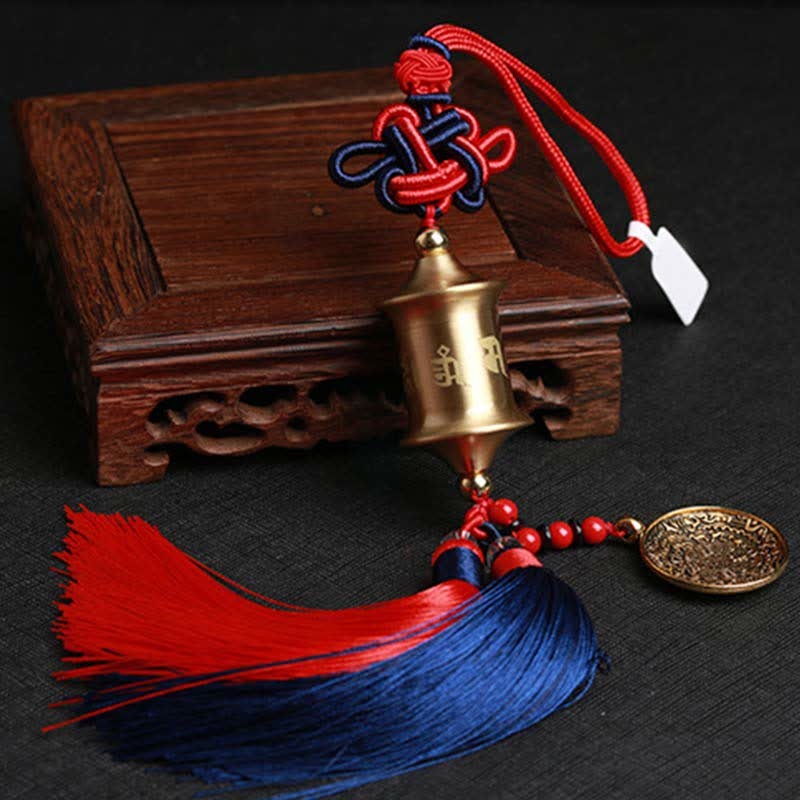 Tibet Om Mani Padme Hum Prayer Wheel Nine Palace Eight Trigrams Copper Car Hanging Decoration