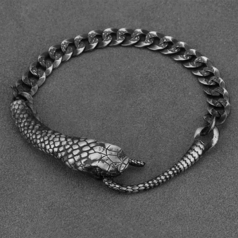 Sterling Silver Snake Shape Texture Year Of The Snake Blessing Bracelet