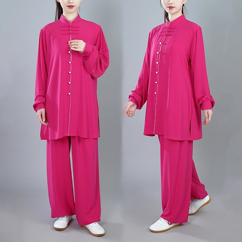 2Pcs Fall Solid Color Frog-Button Tai Chi Meditation Qigong Zen Practice Unisex Cotton Clothing Set