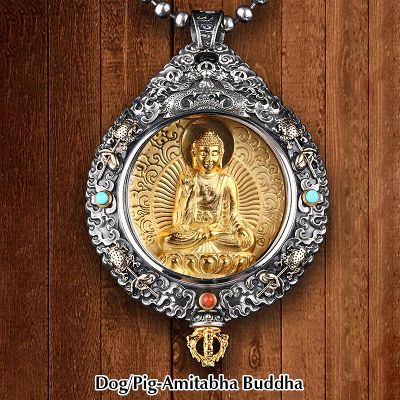 Chinese Zodiac Natal mystic zen Thangka Nine Palaces Eight Diagrams Wealth Rotatable Necklace Pendant