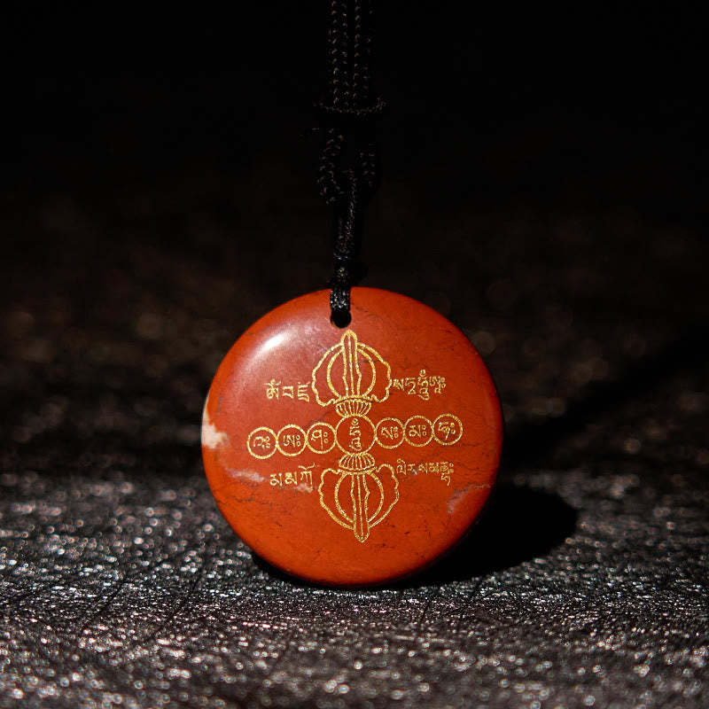 Vajra Dorje Sanskrit Pattern Natural Various Crystal Black Obsidian Fulfilment Necklace Pendant