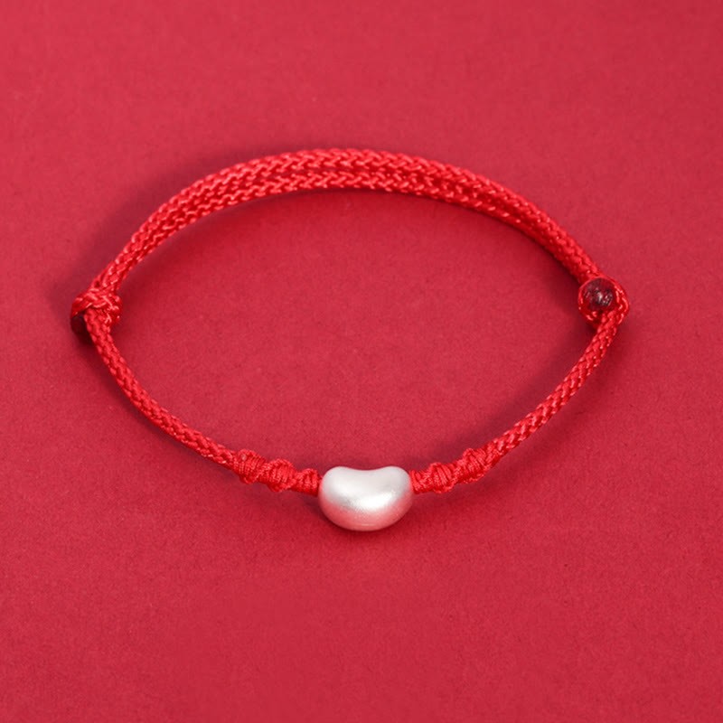 999 Sterling Silver Bean Design Luck Connection Handmade Braided Bracelet