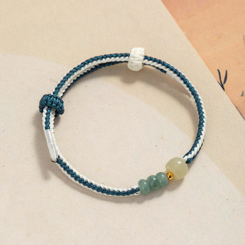 925 Sterling Silver Hetian Jade Bead Abundance Braided Rope Bracelet