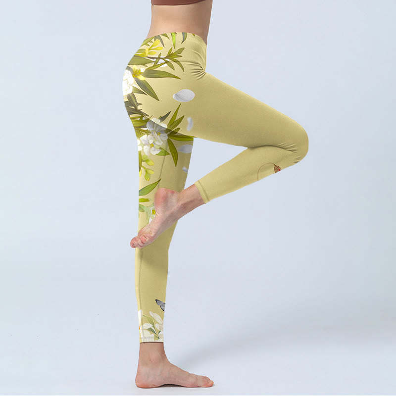 Flowers Plants Butterfly Print Fitness Leggings Women's Yoga Pants