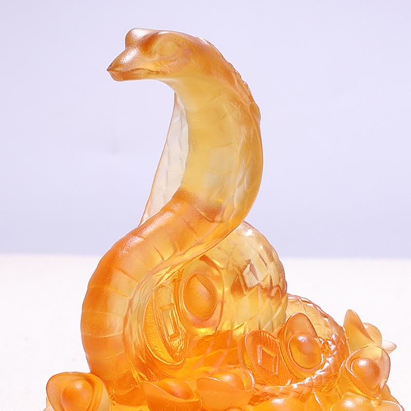 Year Of The Snake Fu Character Ingot Copper Coins Liuli Art Piece Home Decoration