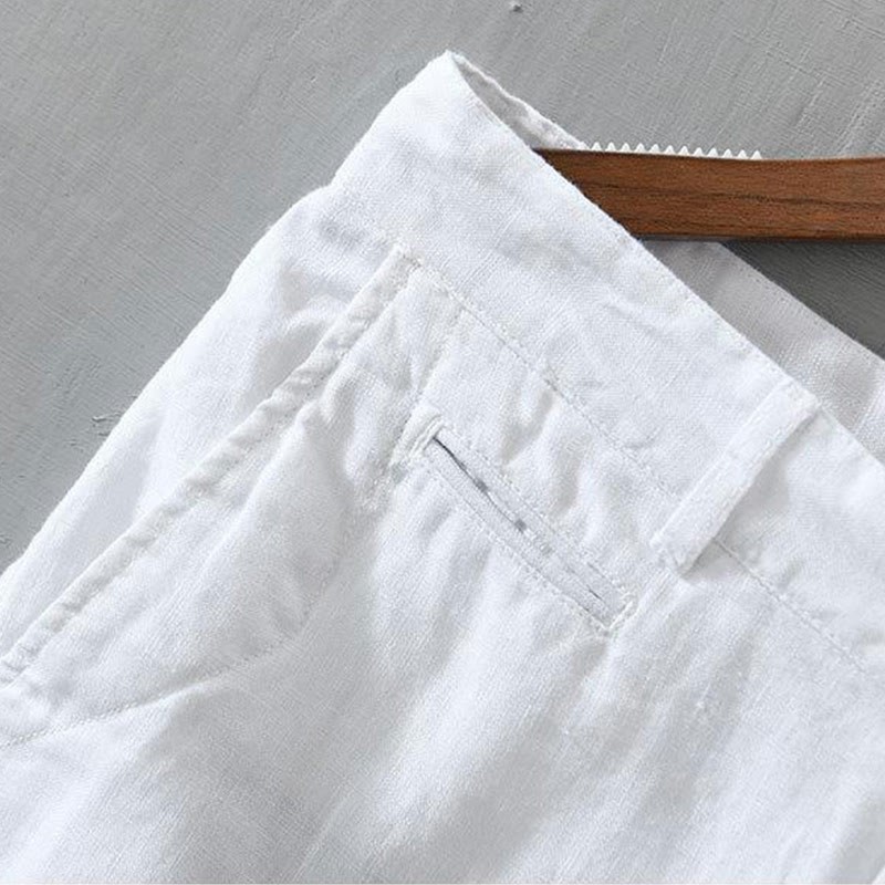 Solid Color Drawstring Cropped Linen Men's Shorts With Pockets