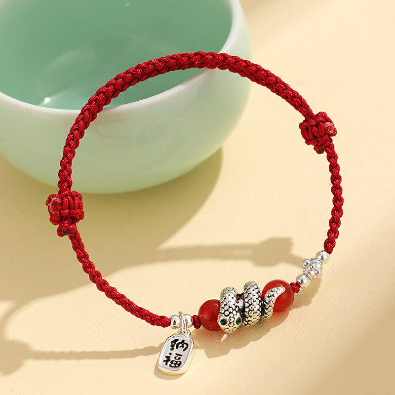 Fu Character Agate Year Of The Snake Lucky Fortune Charm String Luck Bracelet