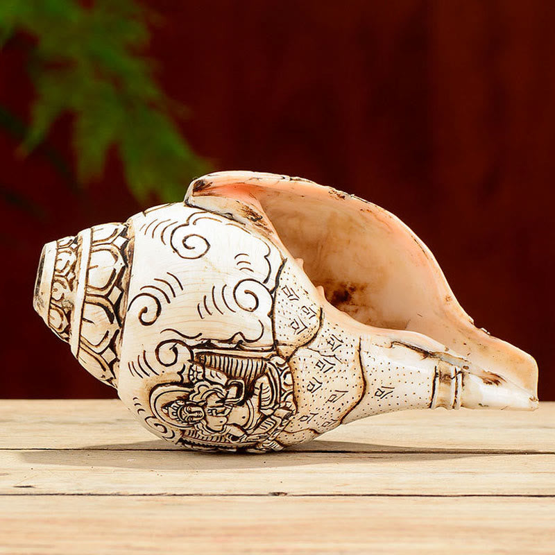 Tibetan Handmade Engraved Shankha mystic zen Avalokitesvara Conch Shell Wealth Decoration