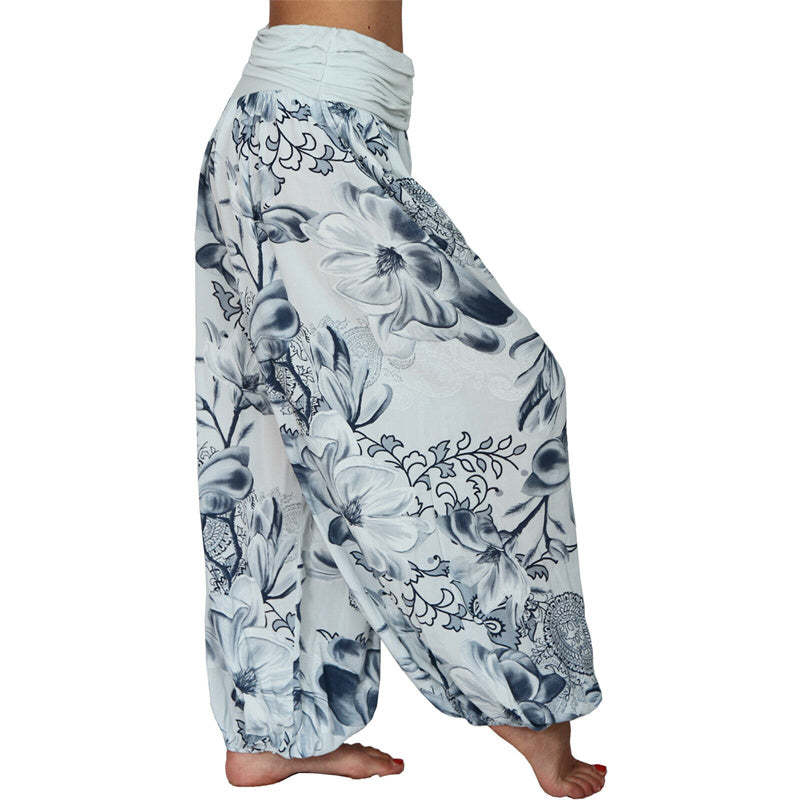 Flower Leaves Pattern Loose Harem Trousers Women's Yoga Pants