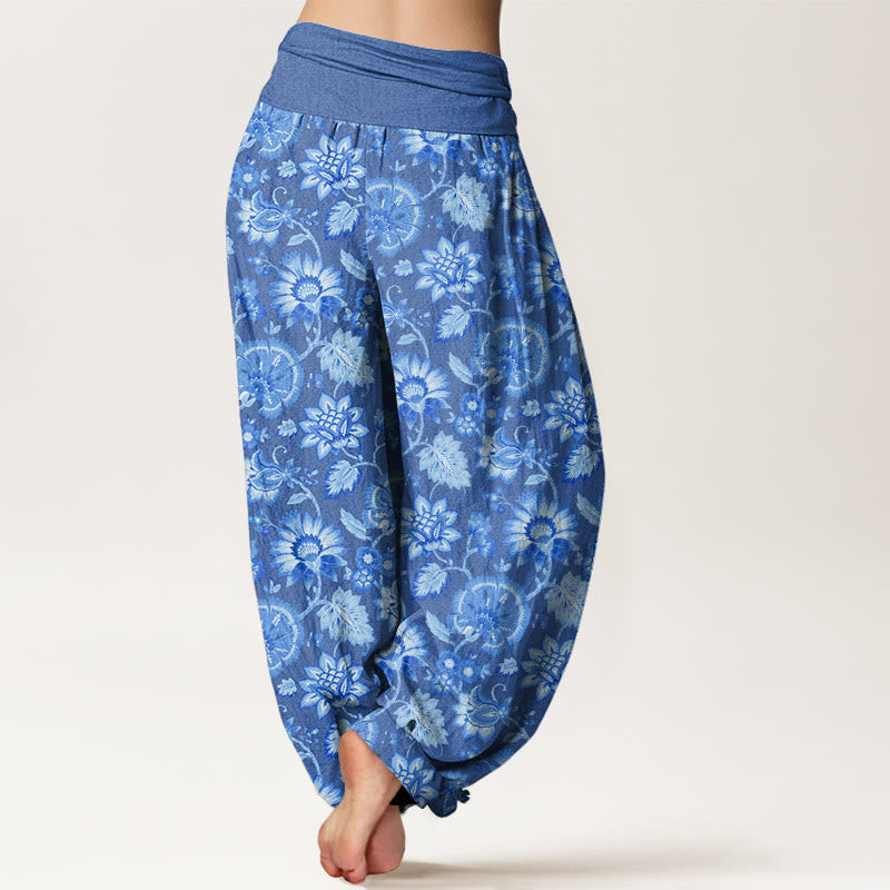 Casual Petal Vine Pattern Women's Elastic Waist Harem Pants