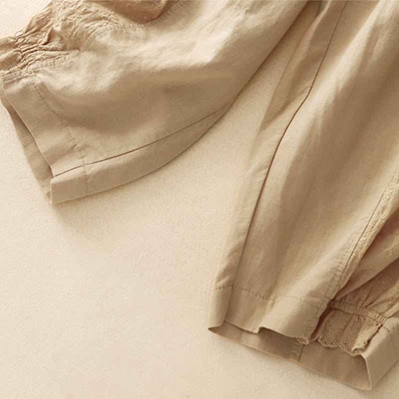Casual Embroidery Patchwork Fabric 7-8 Length Cropped Pants Women's Cotton Harem Pants With Pockets
