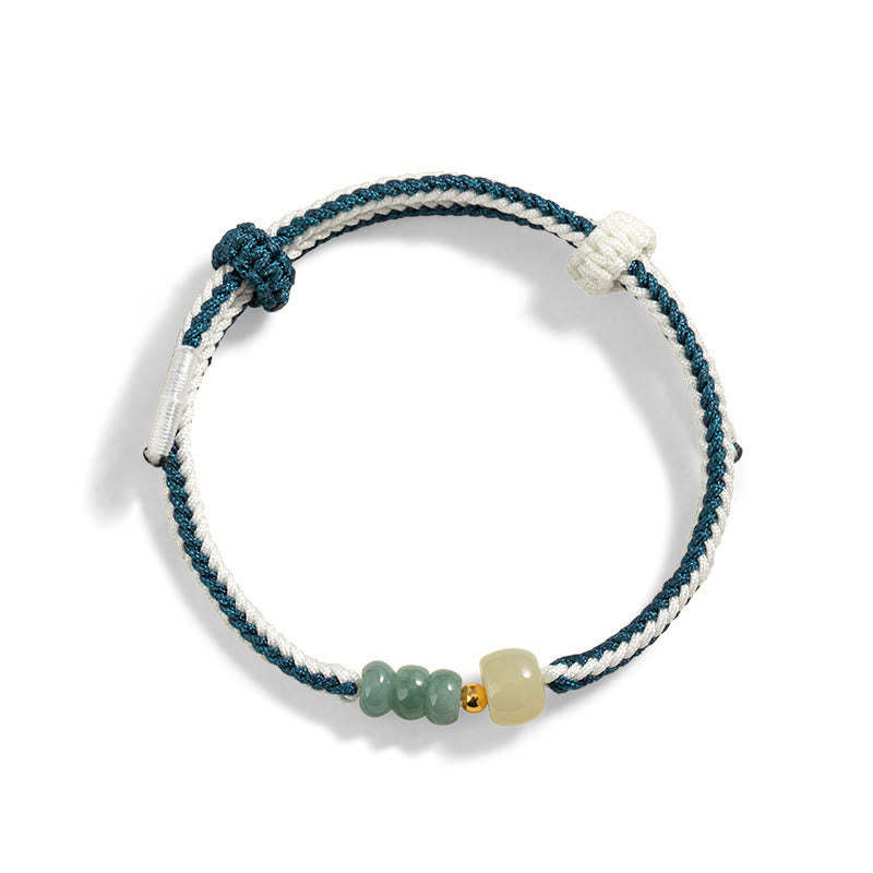 925 Sterling Silver Hetian Jade Bead Abundance Braided Rope Bracelet