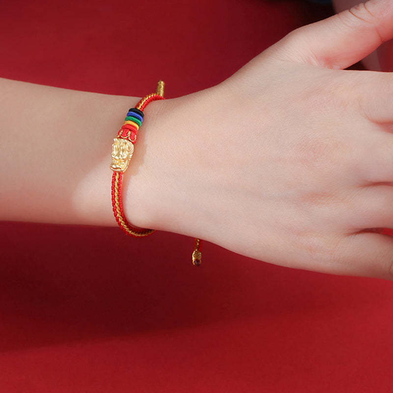 999 Sterling Silver Luck Year Of The Dragon Colorful Rope Bracelet