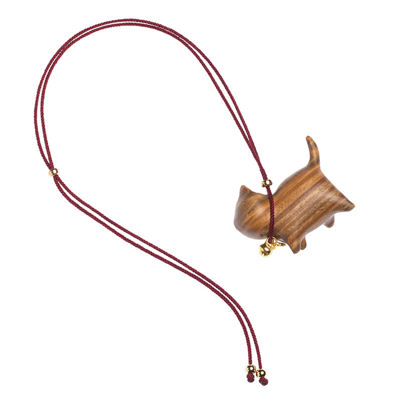 Ebony Wood Green Sandalwood Lucky Cat Fu Character Lucky Fortune Bell Balance Car Hanging Decoration