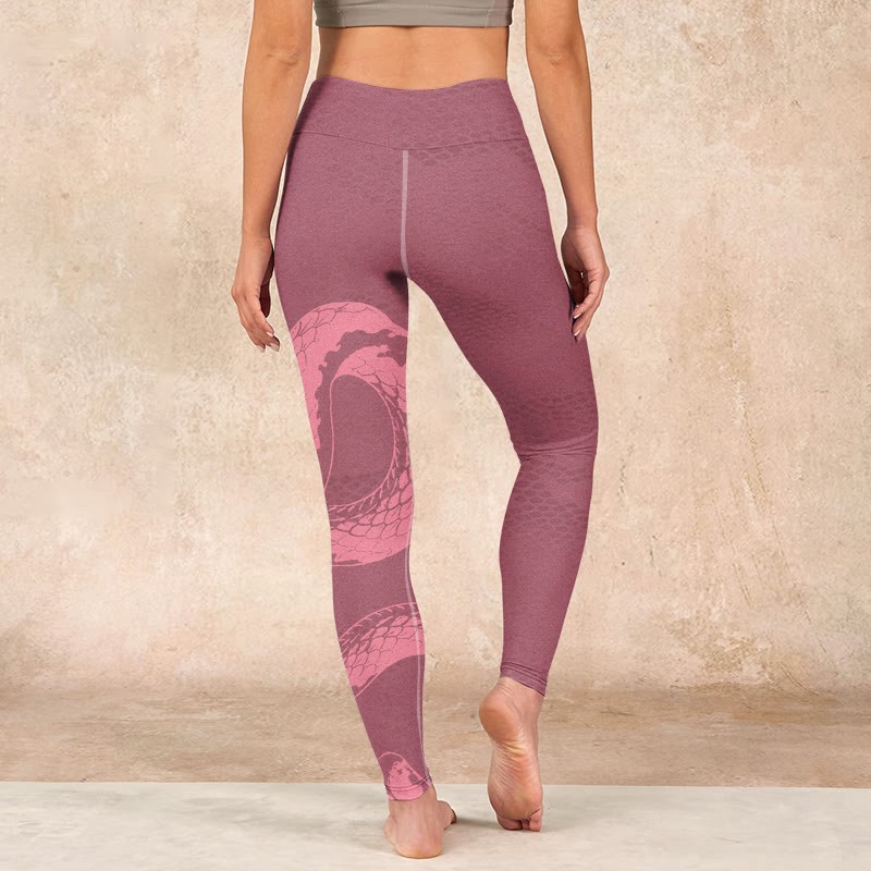 Pink Snake And Snakeskin Print Gym Leggings Women's Yoga Pants