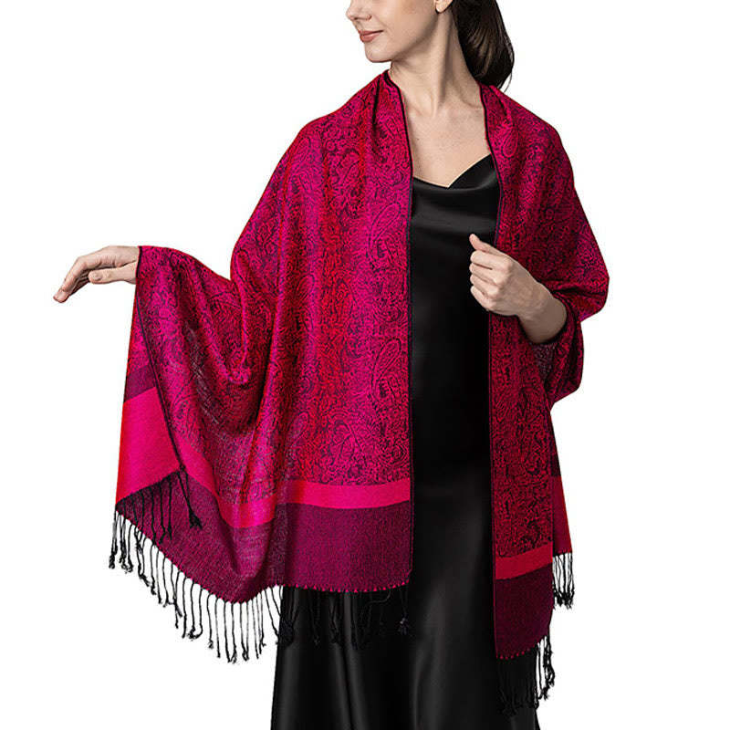Tibetan Cashew Jacquard Tassels Shawl Spring Fall Winter Warm Cozy Scarf Wrap