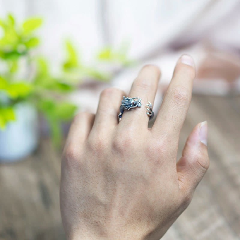 925 Sterling Silver Dragon Luck Protection Ring