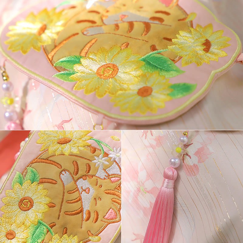 Embroidery Lucky Panda Cat Shiba Inu Deer Rabbit Fox Flower Cute Animal Hanfu Bag Crossbody Bag Shoulder Bag