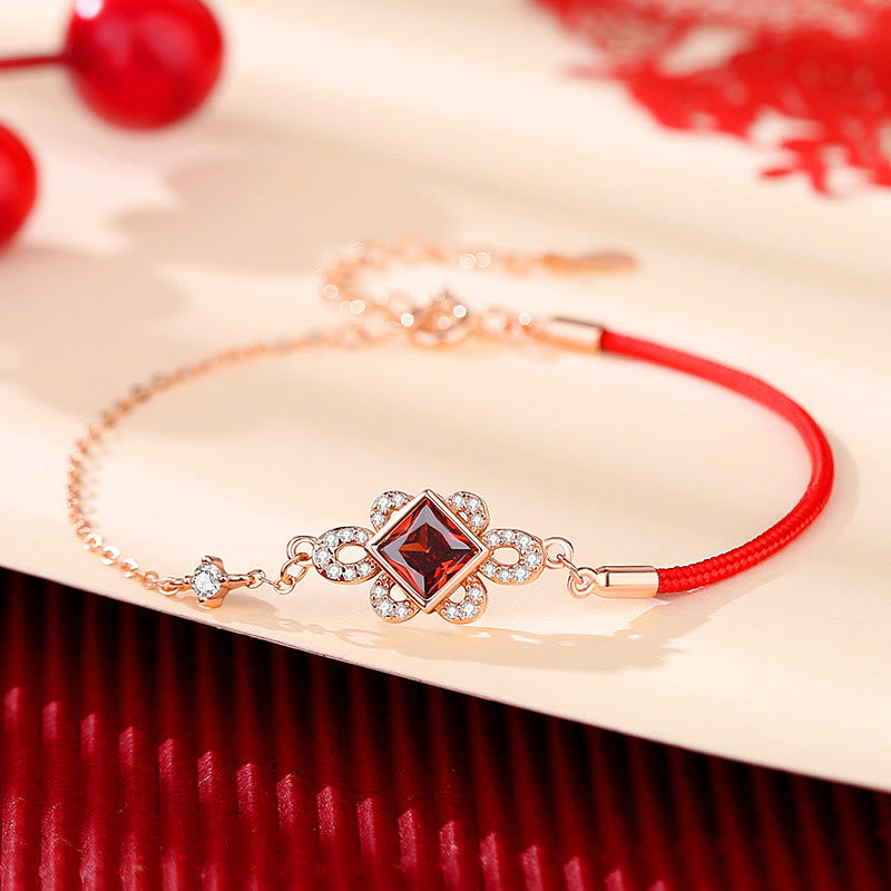 925 Sterling Silver Chinese Knotting Red Zircon Wealth Necklace Pendant Bracelet Earrings Set
