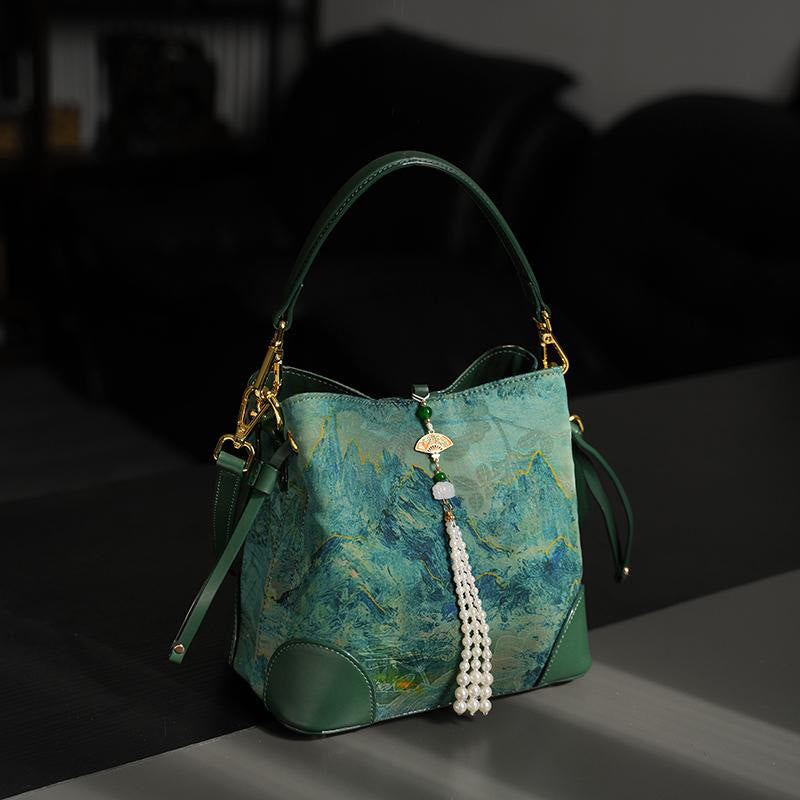 Handmade River Mountain Bead Pearl Tassel Xiangyunsha Silk Crossbody Bag Hangbags