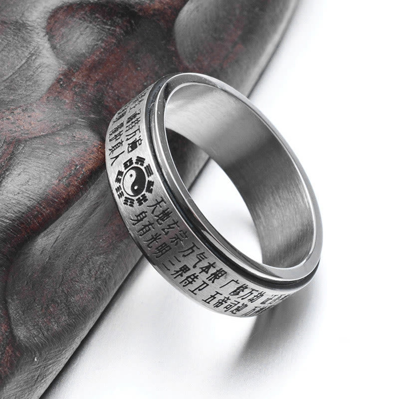 Bagua Yin Yang Chinese Characters Titanium Steel Balance Rotatable Ring