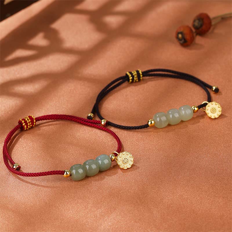 Handmade Hetian Jade Bead Lotus Pod Prosperity Luck Braided Bracelet