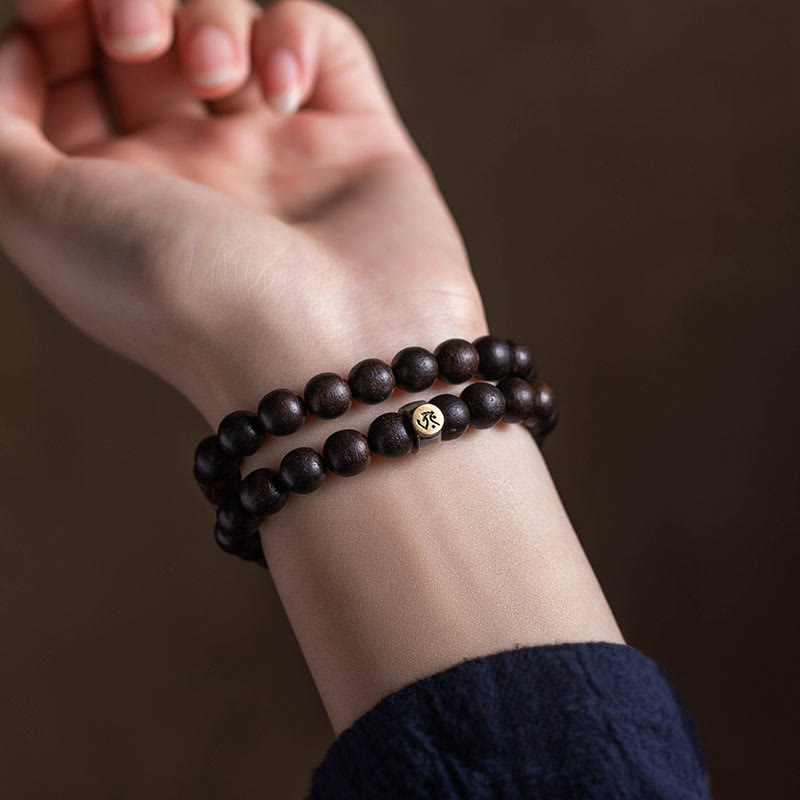 925 Sterling Silver Chinese Zodiac Natal mystic zen Agarwood Strawberry Quartz Peace Double Wrap Bracelet