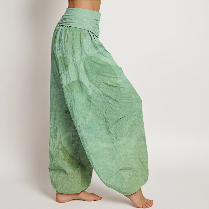 Koi Fish Leaves Pattern Women's Elastic Waist Harem Pants