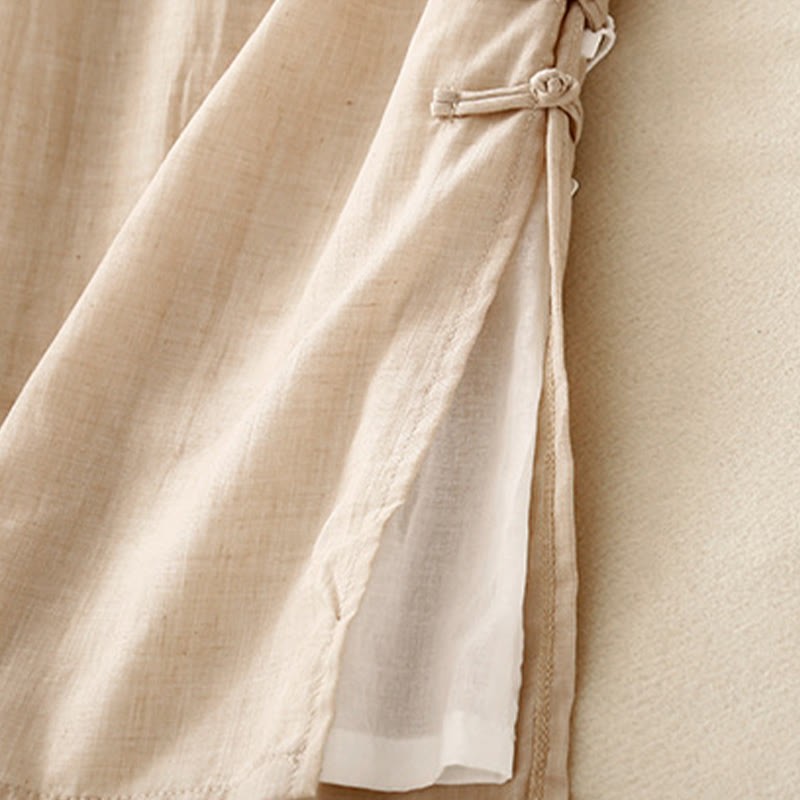 Casual Plain Color Chinese Frog Button Cotton Linen Women's Wide Leg Pants