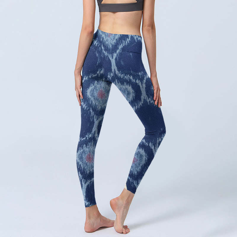 Navy Blue White Design Gym Leggings Women's Yoga Pants