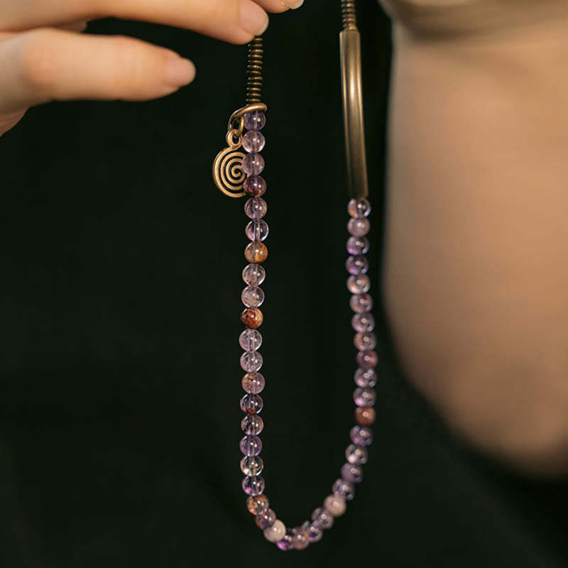 Purple Phantom Red Hematoid Quartz Green Rutilated Quartz Copper Love Forgive Bracelet