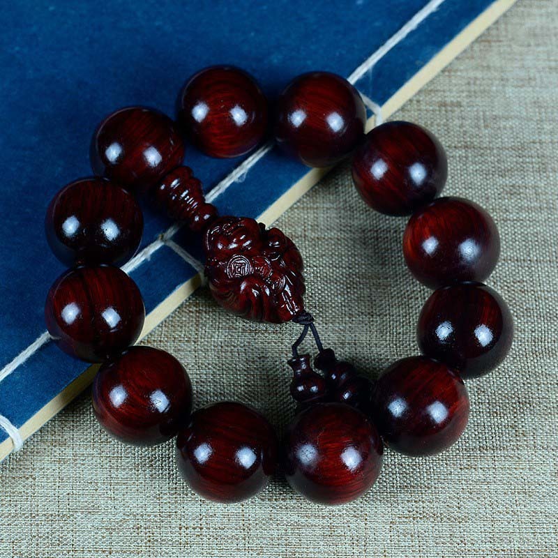 Small Leaf Red Sandalwood Laughing mystic zen God of Wealth Protection Bracelet