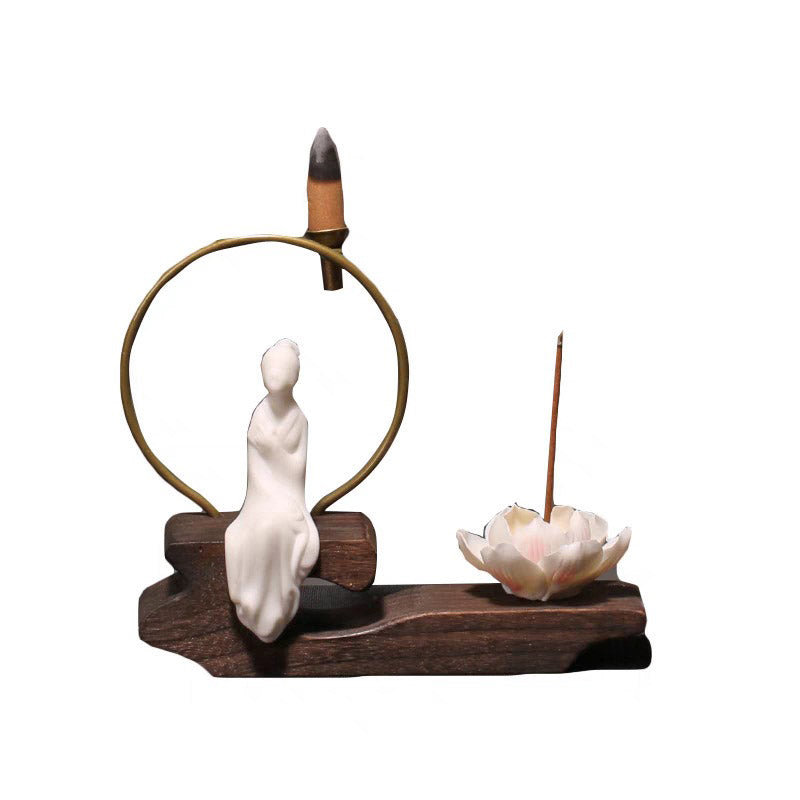 Ceramic Lotus Healing Meditation Incense Burner Decoration