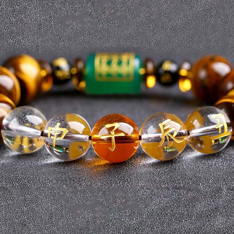 Chinese Zodiac Tiger Eye White Crystal Courage Bracelet