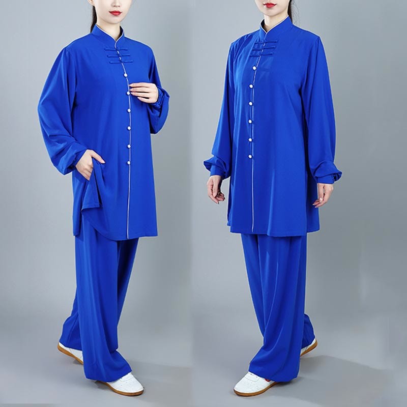2Pcs Fall Solid Color Frog-Button Tai Chi Meditation Qigong Zen Practice Unisex Cotton Clothing Set