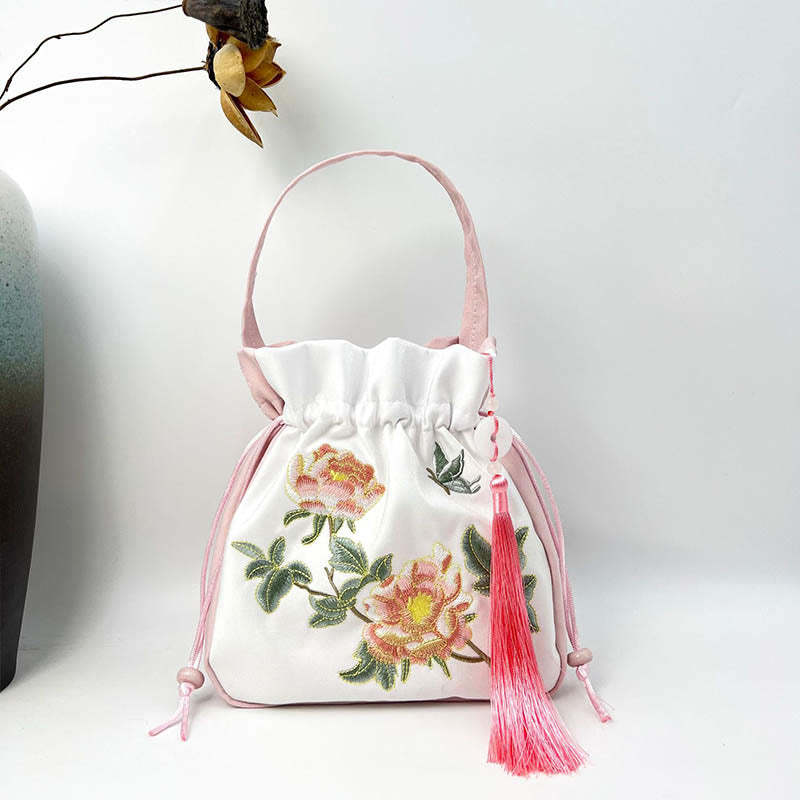 Embroidered Osmanthus Peony Grape Cat Cotton Linen Tote Crossbody Bag Shoulder Bag Handbag