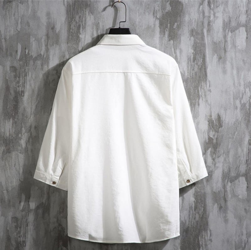 Casual Solid Color Front Button Three Quarter Sleeves Men's Shirt
