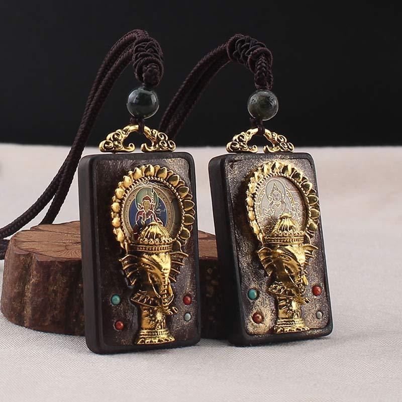 Ebony Wood Elephant God of Fortune mystic zen Blessing Necklace String Pendant