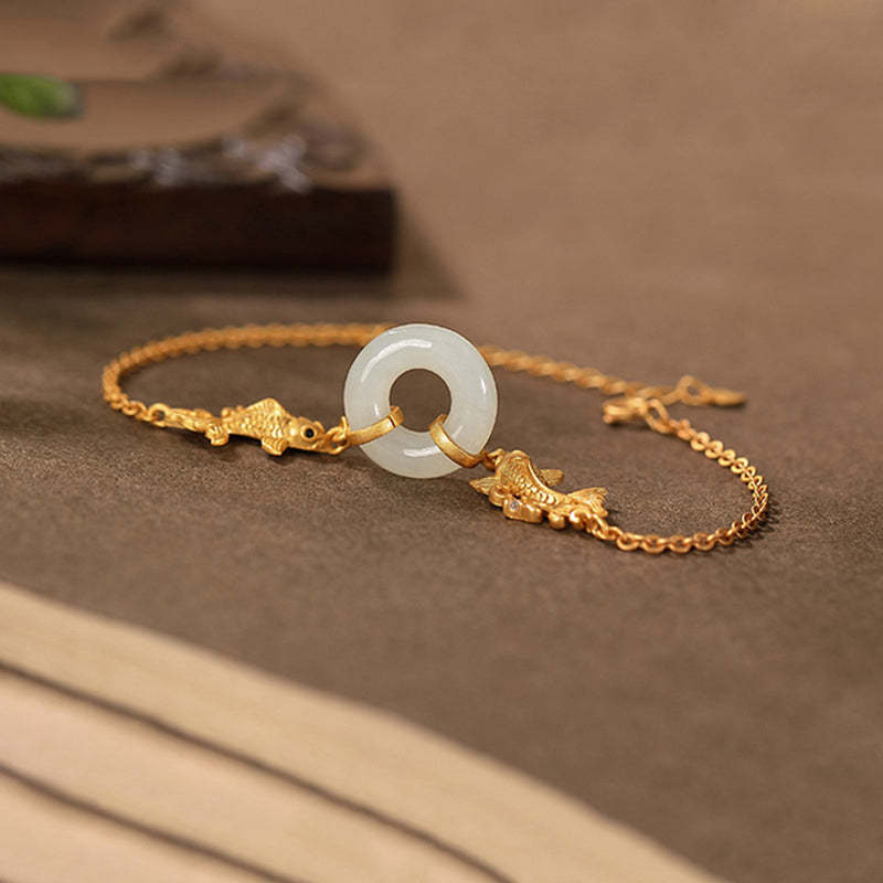 White Jade Koi Fish Prosperity Bracelet