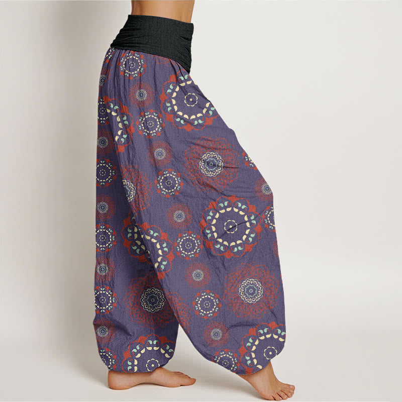 Mandala Flowers Design Women's Elastic Waist Harem Pants