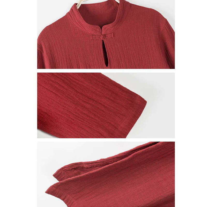 2Pcs Tang Suit Frog-Button Shirt Top Pants Meditation Zen Tai Chi Cotton Linen Clothing Women's Set
