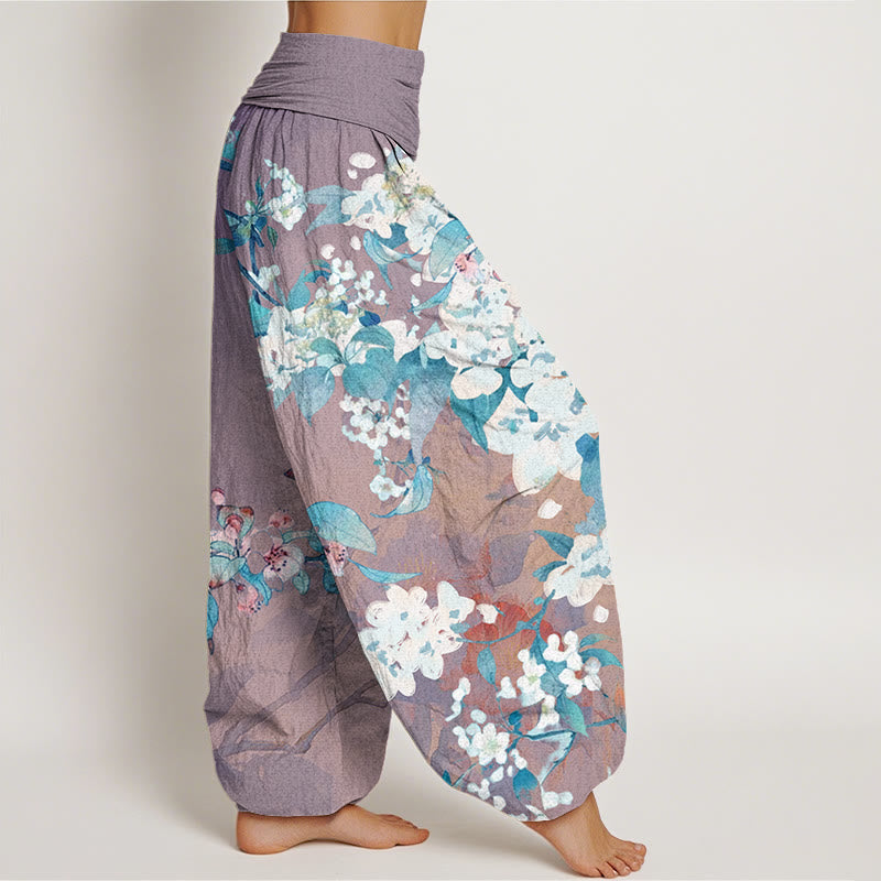 Casual Branch Flower Butterfly Women's Elastic Waist Harem Pants