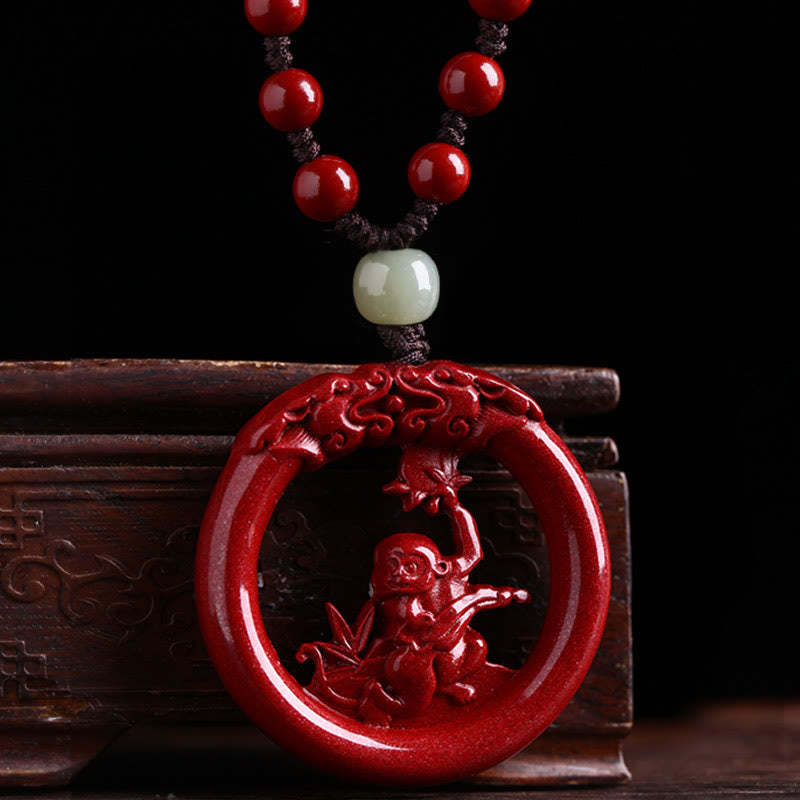 Chinese Zodiac Cinnabar Hetian Jade Peace Buckle Calm Necklace Pendant