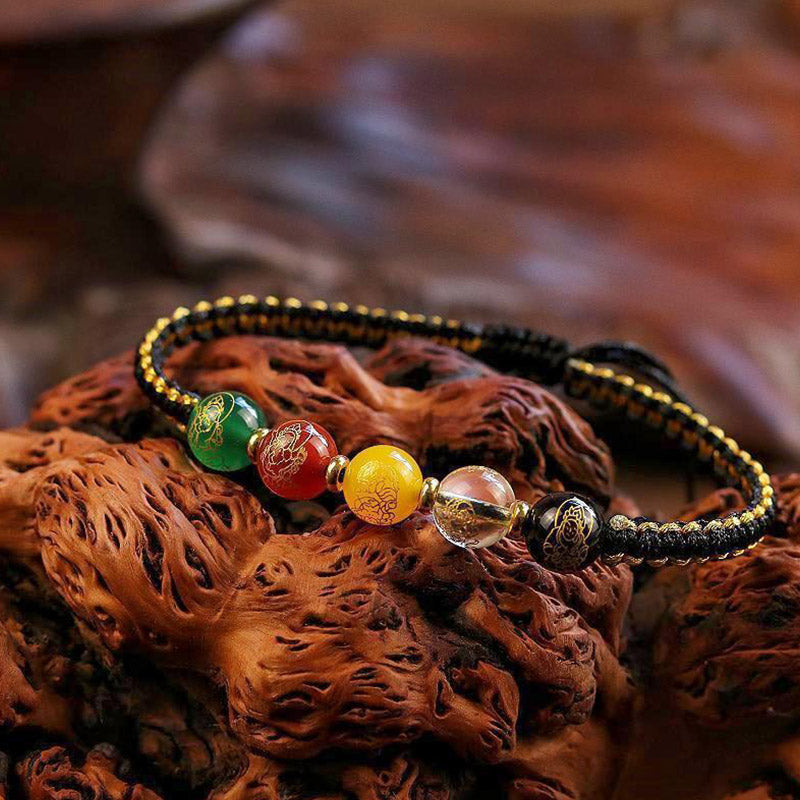 Five Directions Gods of Wealth Agate Handmade Protection String Braid Bracelet