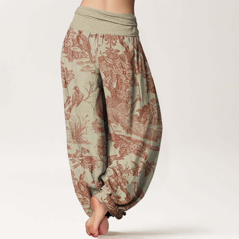 Birds Trees Branches Pattern Women's Elastic Waist Harem Pants