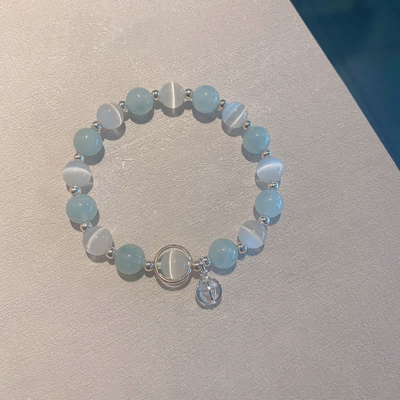 925 Sterling Silver Cat's Eye Aquamarine Support Charm Bracelet