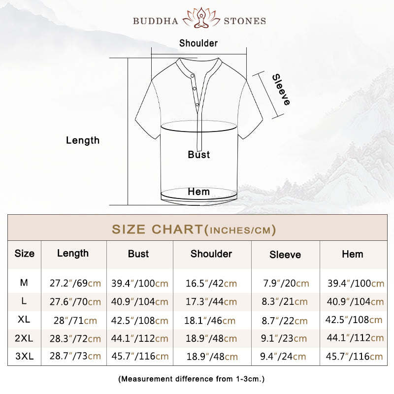 Solid Color Short Sleeve Half Button Shirt Cotton Linen Men Clothing