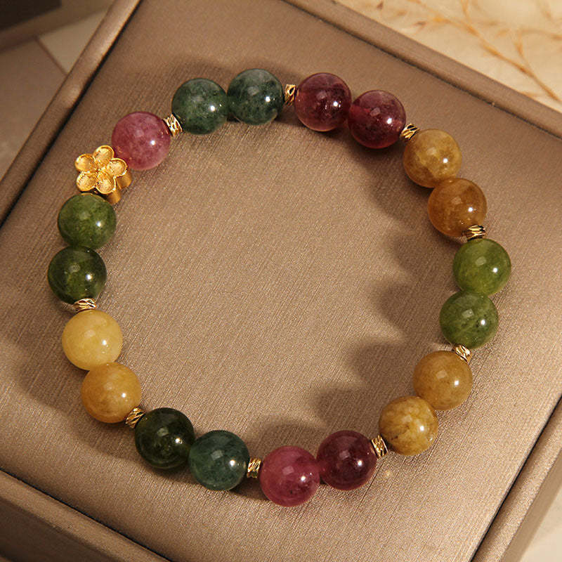 Natural Colorful Tourmaline Golden Flower Positive Bracelet
